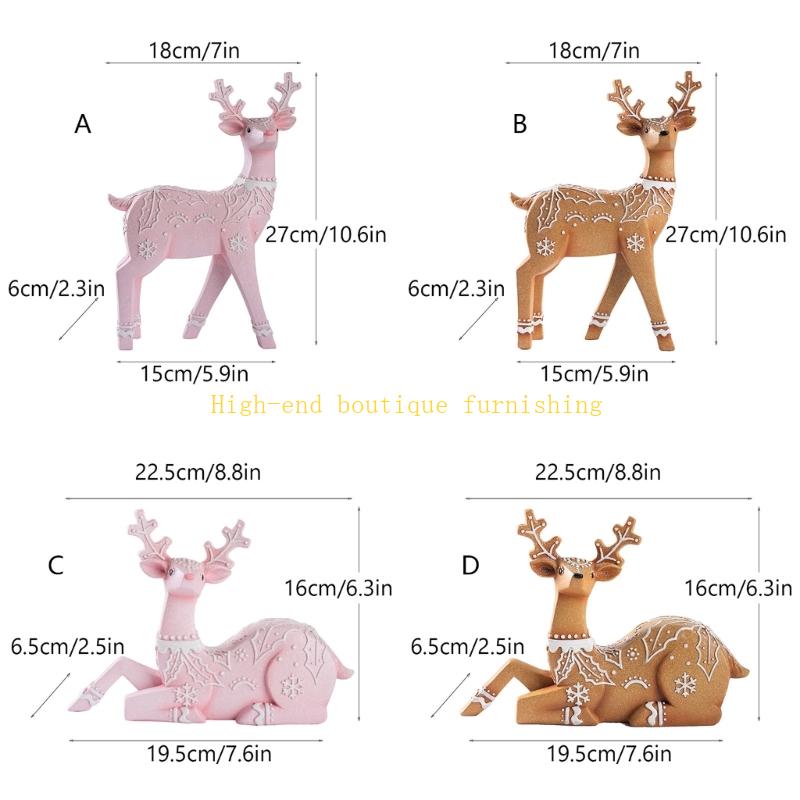 Christmas Reindeer Resin Ornament Weather Resistant Indoor Outdoor Festival Display Deer Statue Decoration