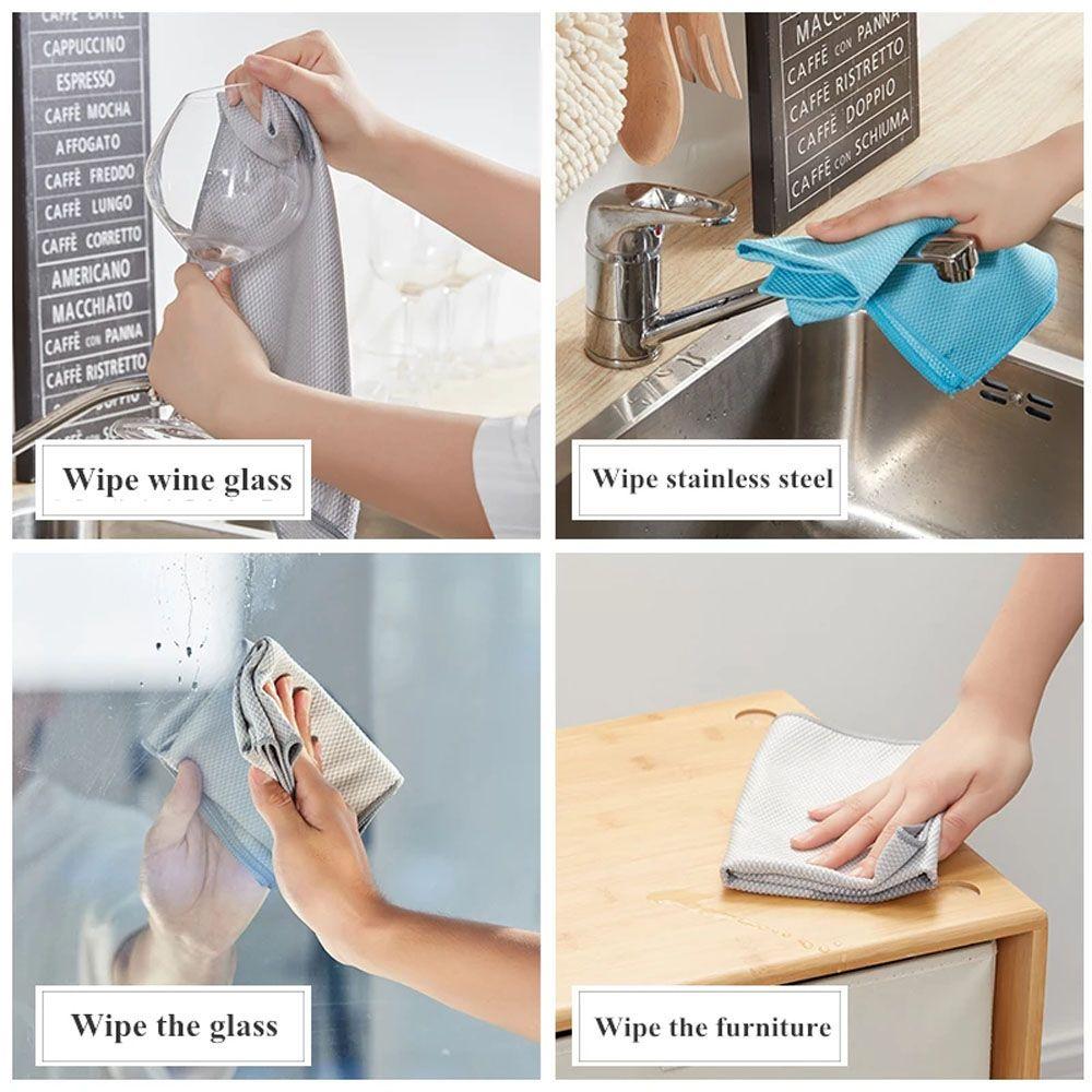 Kitchen Anti-Grease Polishing Microfiber Cleaning Cloth Fish Scale Towel Wiping Rags Scouring Pad