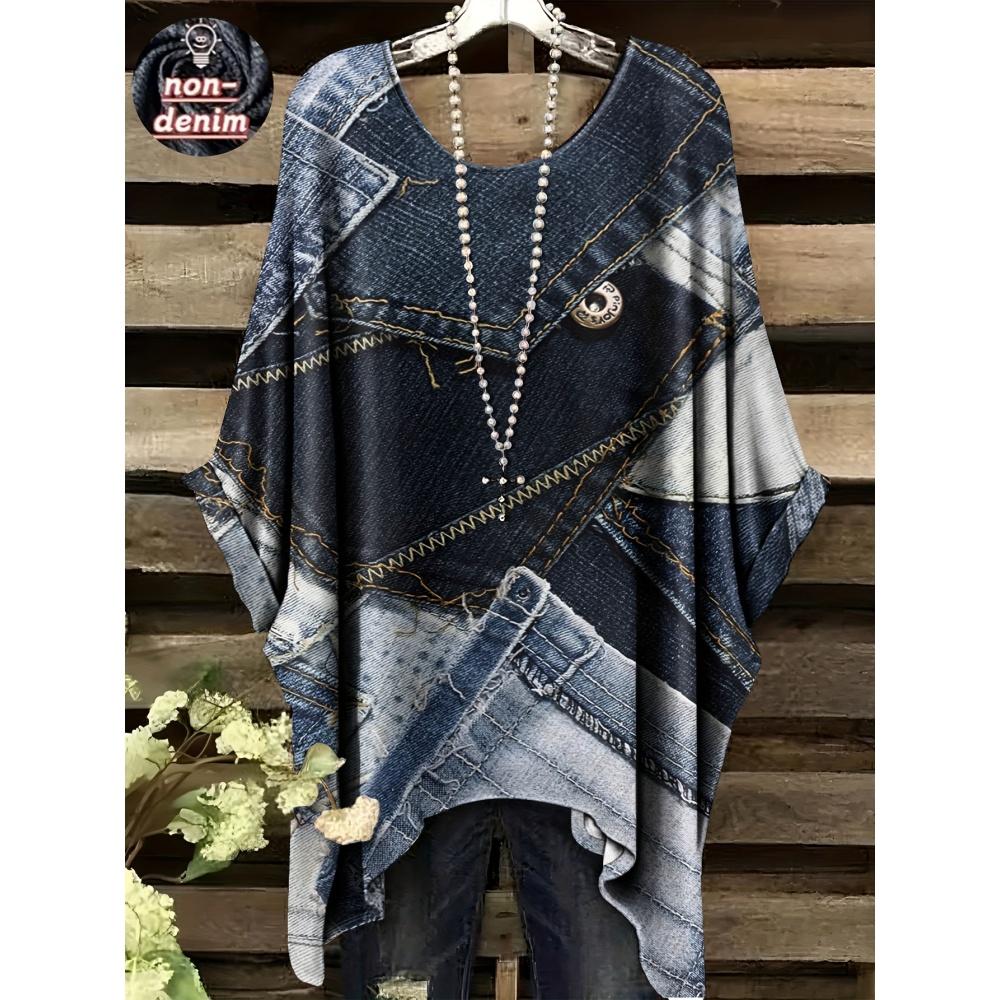 

Летняя женская элегантная богемная двухцветная футболка - цветочный принт в виде сердца с бабочкой, круглый вырез, повседневная блузка для любителей бохо 2025 5XL