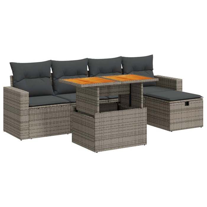 VidaXL Salon de jardin avec coussins 6 pcs gris résine tressée acacia 3327998
