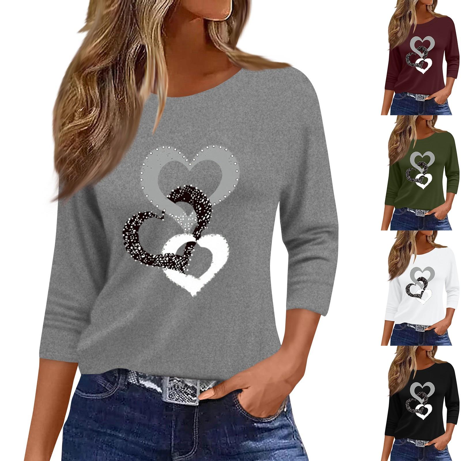 

Women s Fashion Casual Round Neck 3/4 Sleeve Loose Printed T-Shirt Ladies Top L винний