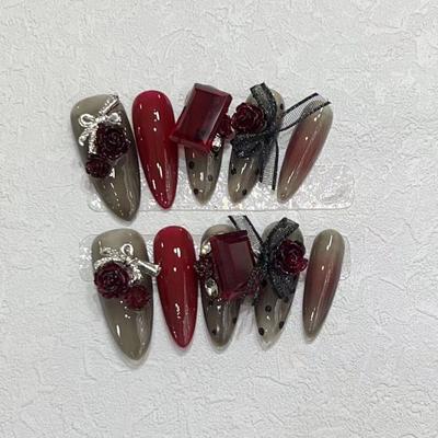 Ongles Faits Main Style Armure, Autocollants Ongles Faux Style Sexy Dentelle à Pois Personnalisés, Art des Ongles Amovible