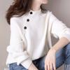 Women Loose Button Solid Color Half High Collar Sweater Korean Temperament Knitted Sweater Women's Tops Bottoming Sweater Sweater Autumn and Winter