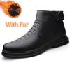 Fashion Crocodile Pattern Male Botas Genuine Leather Mens Winter Shoes New Warm Plush Fur Basic Boots Luxury Comfortable Chelsea Boots