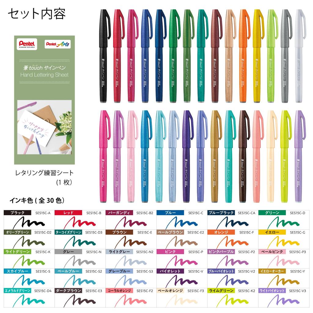 PENTEL Brush Touch Sign Pen Set 30-Color SES15C-30STH