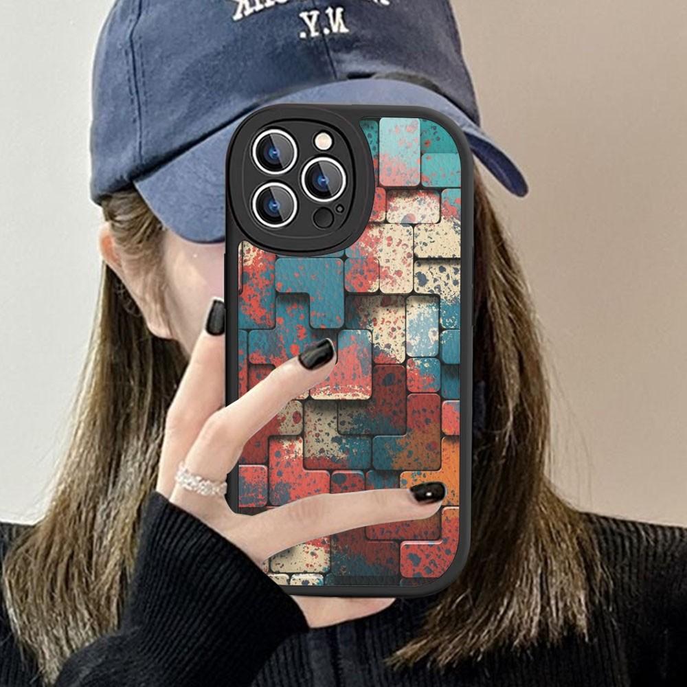 3D Colorful Block Phone Case Hard Leather For iPhone 16 15 14 13 12 Mini 11 14 Pro Max Xs X Xr 7 8 Plus Fundas