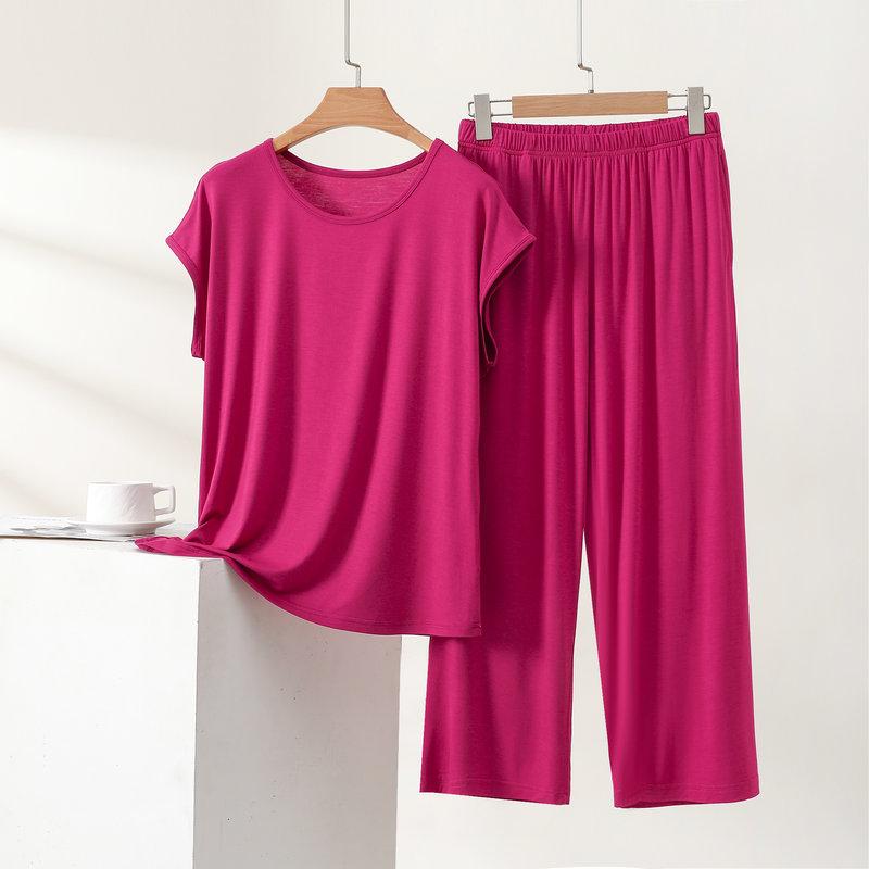 Summer Women's Modal Loungewear Set Lightweight Loose Short Sleeve & Ankle Length Pants 2 Piece Casual Sleepwear Home Pajamas