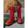 Lace-up Woolen Mid-leg Boots Women's Winter 2025 New Fleece Platform Size Muffin Martin Boots