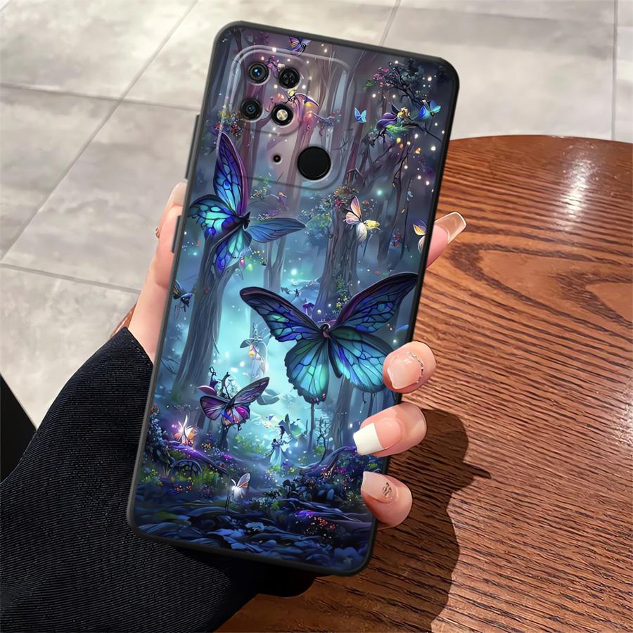 Black Soft Phone Cover Case for Xiaomi Redmi A1 A2 Plus 10 9 14C 13C A3 A4 12C K40 K80 Pro A5 Cartoon Butterfly Pattern