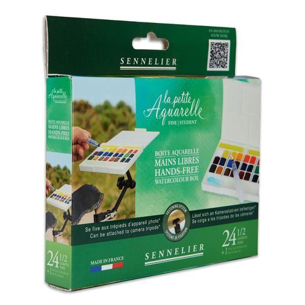 Peinture aquarelle - Fine - Boîte 18 demi-godets - Sennelier - La petite aquarelle - Mains libres