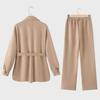 Women's Suede Lapel Jacket & Elastic Waist Straight Pants Set