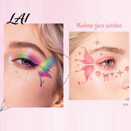Eye Tail Stickers 5 Sheets Glitter Butterfly Stickers Temporary Face Tattoos for Kids Party Kids Cartoon Decals Festival Makeup Decor Easy Makeup