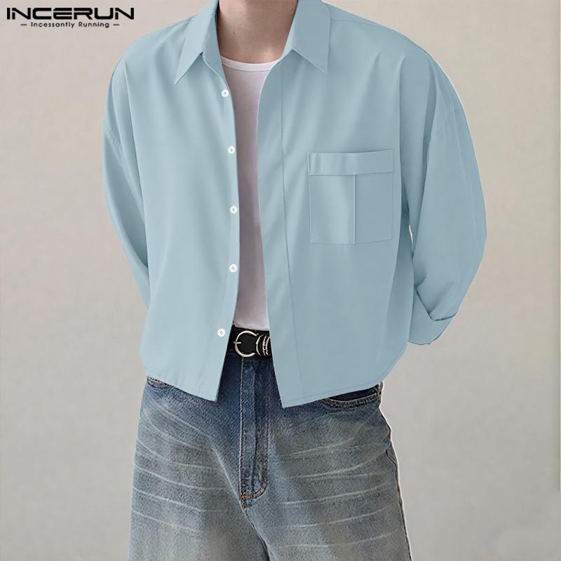 INCERUN S-5XL Men Turn Down Collar Long Sleeve Buttons Loose Casual Shirts Tops