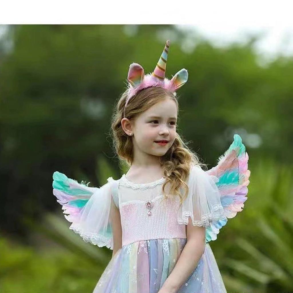 Halloween Rainbow Unicorn Horn & Ears with Feathers - Children's Headband