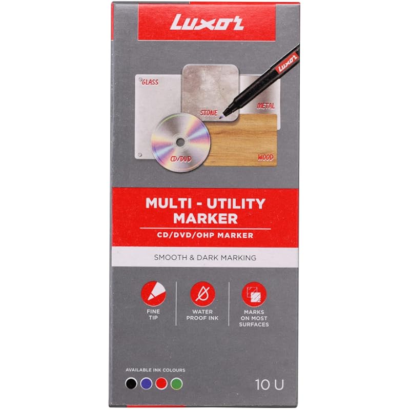 Luxor Cd/Dvd/Ohp Marker In Vibrant Red, Pack Of 10, Perfect For Bold And Lasting Markings On Various Surfaces