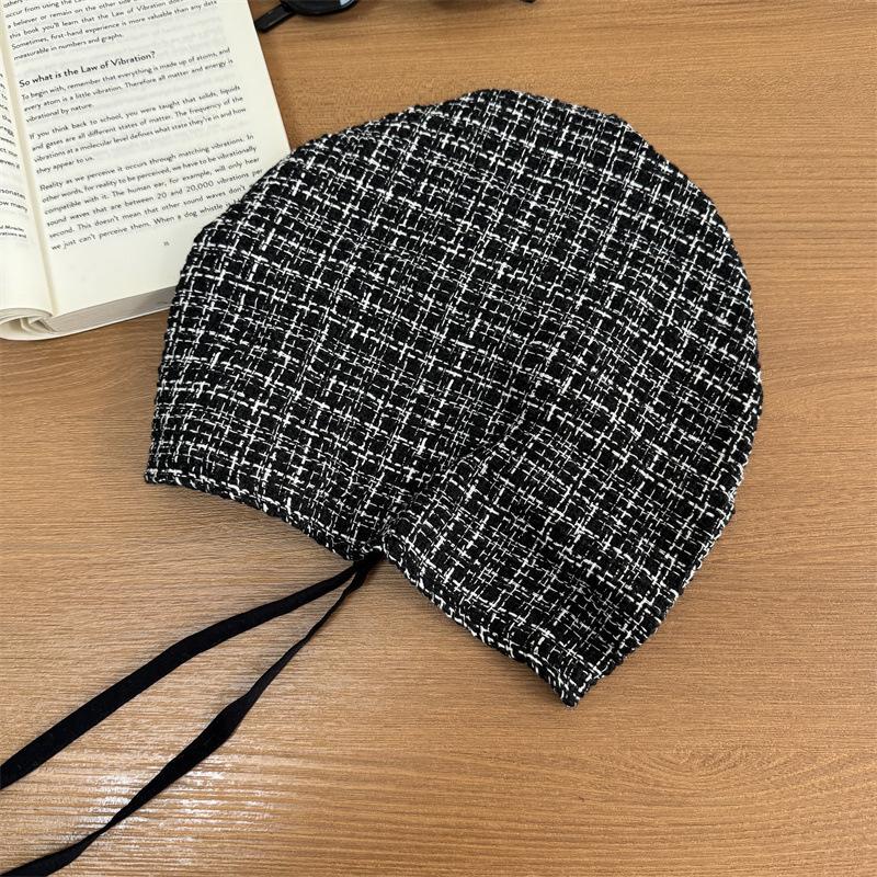 New In Early Autumn~ Lazy Style Plaid Strap Headgear Women's Retro Thin Breathable Trendy Cool Pullover Hat