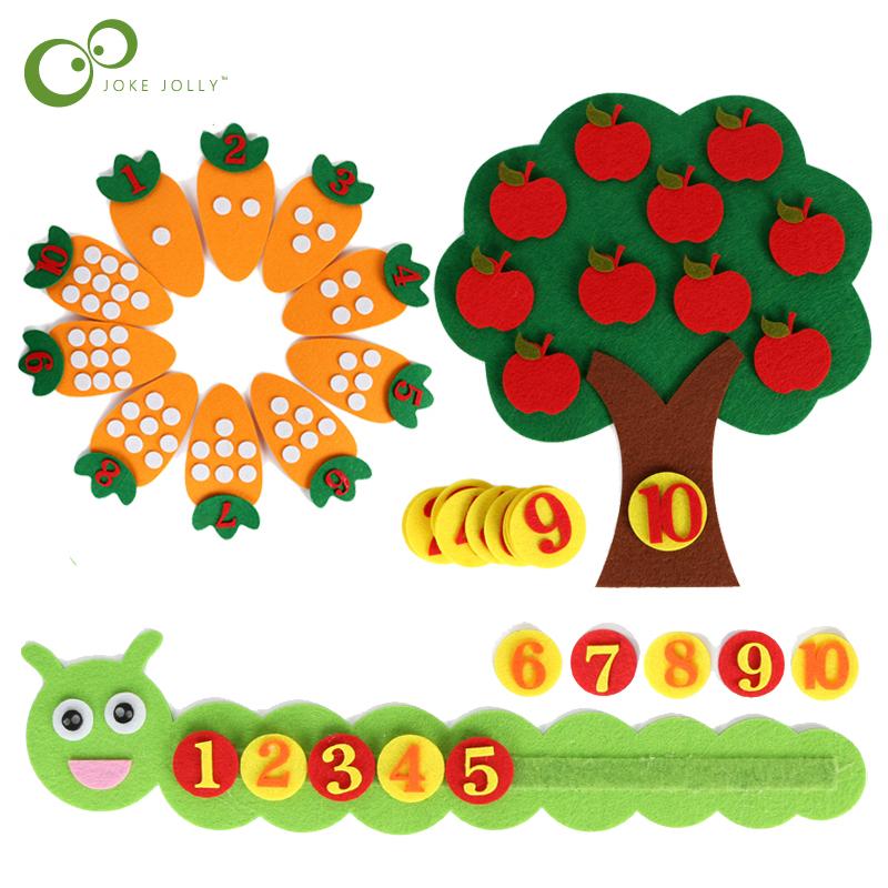 1-10 Giocattolo Educativo Montessori Puzzle per Bambini Giocattolo Fai da Te Fatto a Mano Scuola dell'Infanzia Carota Albero di Mele Abbinamento Insegnamento Digitale Gyh