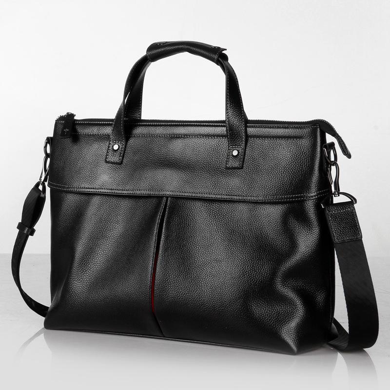 Men's Genuine Leather Casual Briefcase - Trendy, Lightweight Business Handbag
