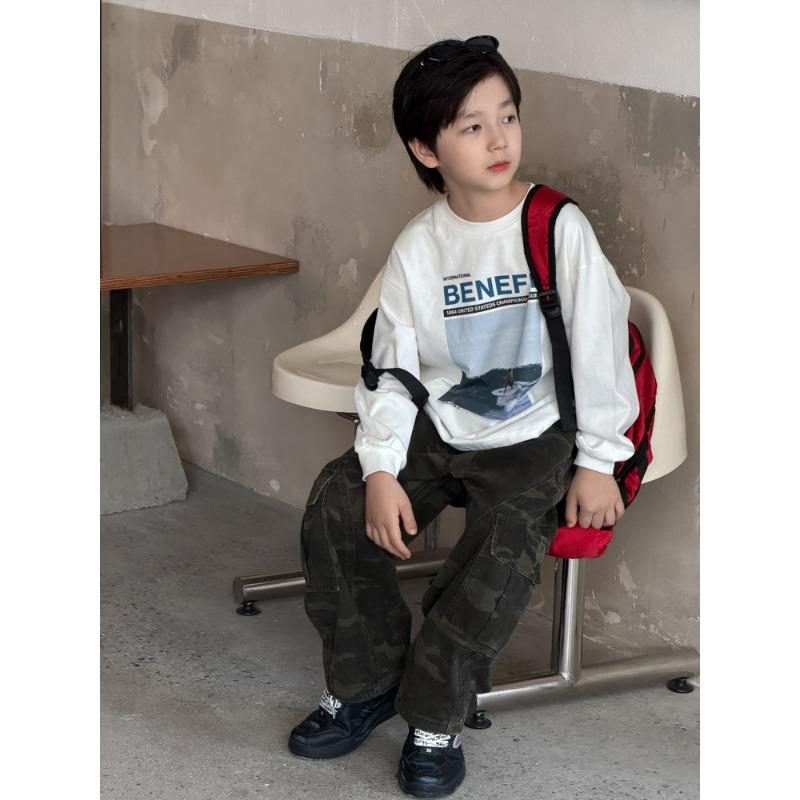 Kids Neutral Cartoon Letter Cotton Long Sleeve Pullover Sweatshirt