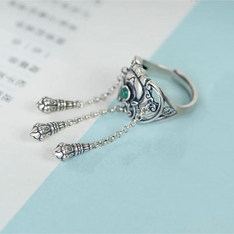 Vintage Ethnic Style Inlaid Imitation Jadeite Adjustable Rings For Women  New Creative Party Vacation Jewelry Girl Gift