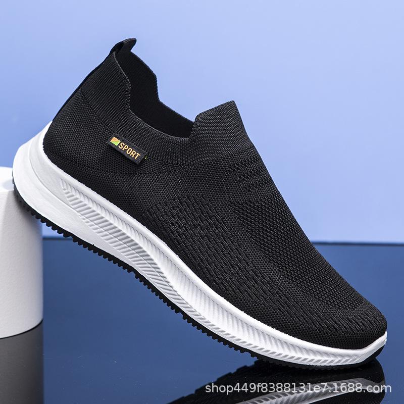Spring New Sports and Leisure Cloth Shoes Fly-woven Large-size Men's Shoes Middle-aged and Elderly One-pedal Breathable Thin Mesh Shoes