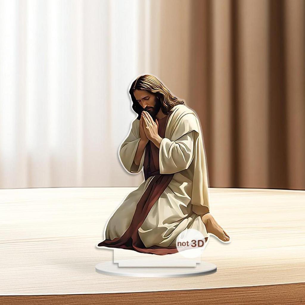 Jesus Acrylic Sign Christmas Gift 2D Christian with Base Tabletop Decoration Xmas Decor for Bedroom