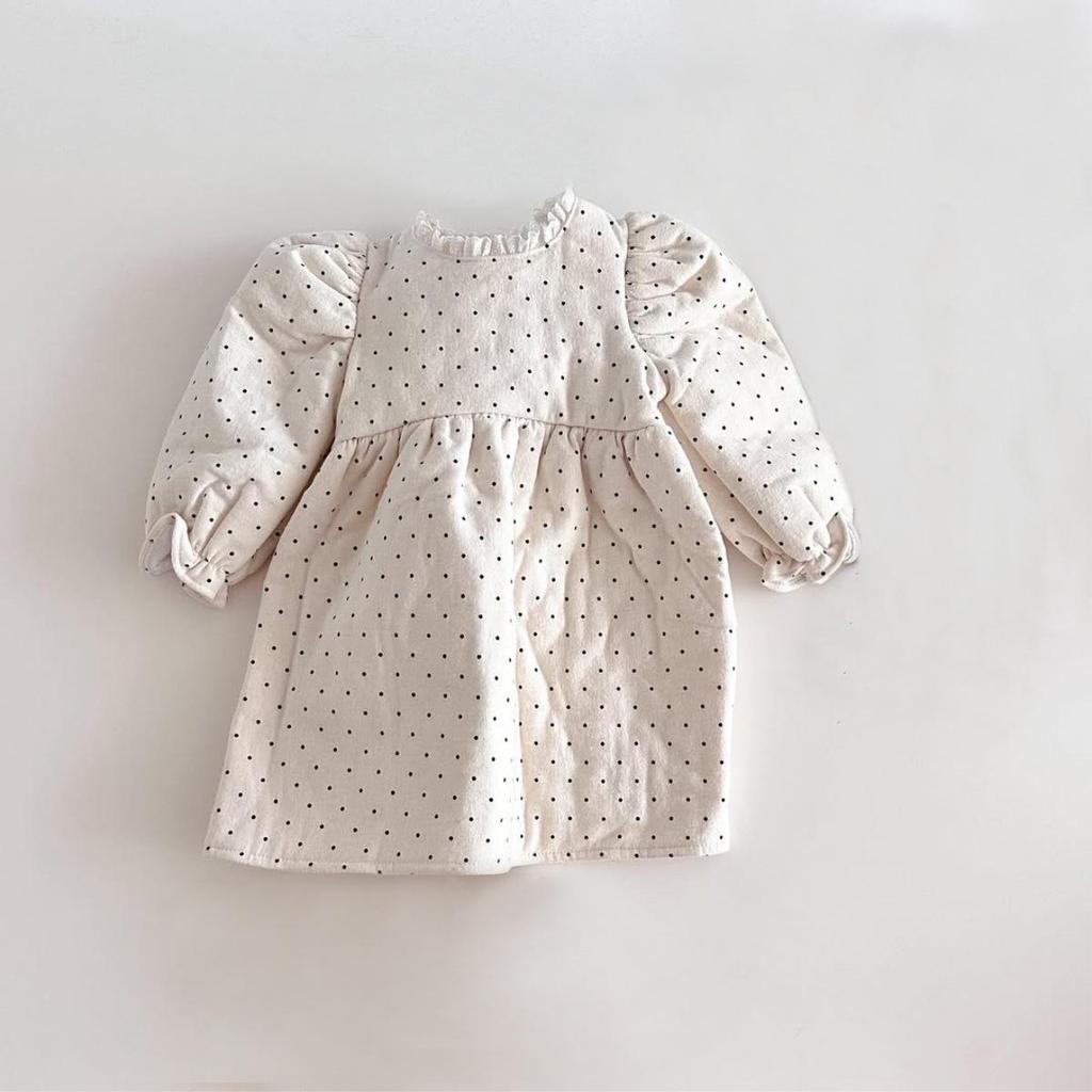 Girls' Winter Lace Collar Polka Dot Cotton Dress