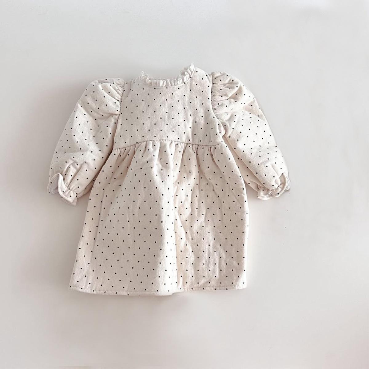 Girls  Winter Lace Collar Polka Dot Cotton Dress 100 cm