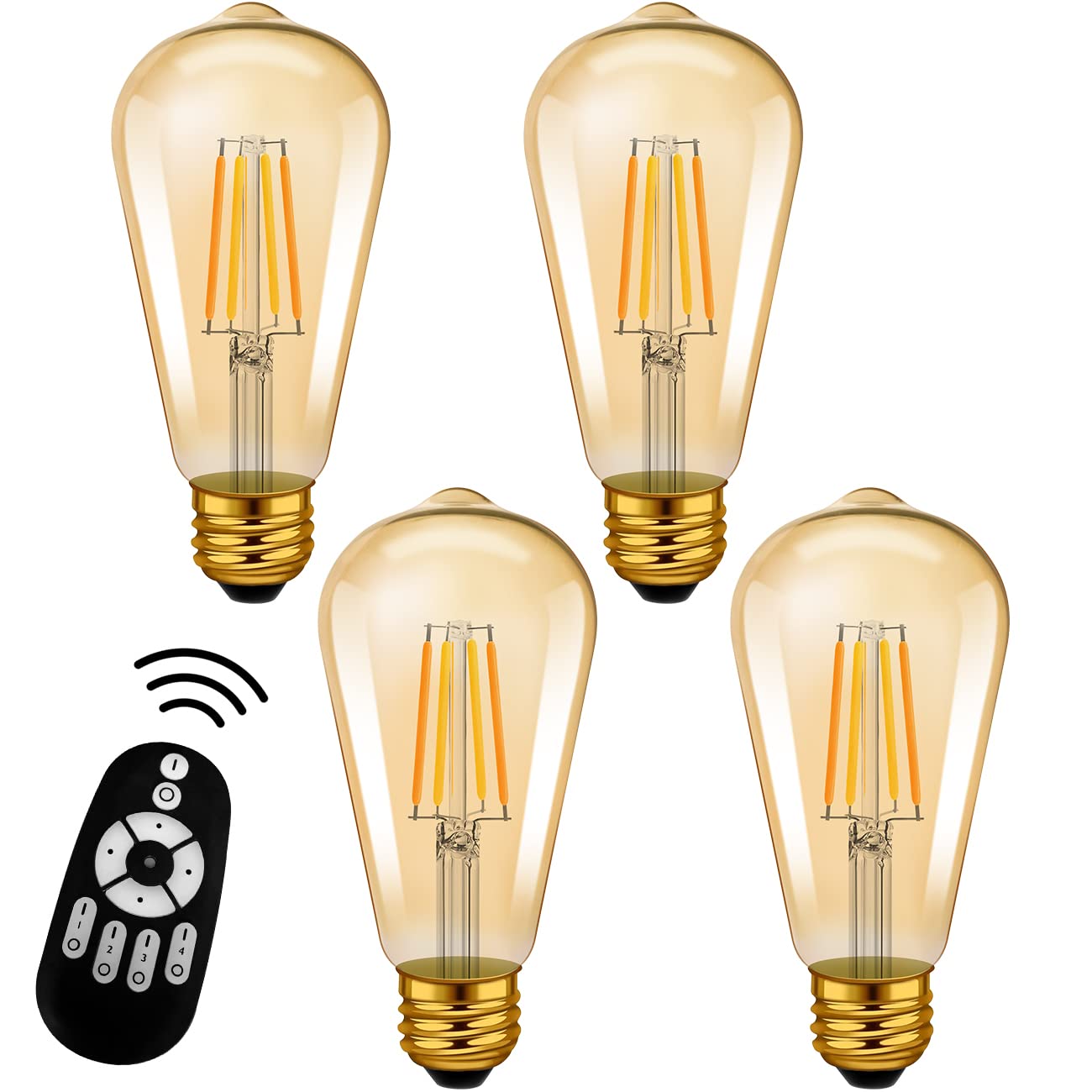 

PNRLUX Filament Bulbs, LED Bulbs, E26 Base, Set of 4, with Remote Control, Dimmable, Color Adjustable, 60W Equivalent, 600LM, Brown, 6W Power