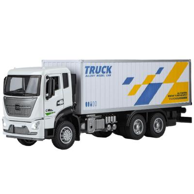 1/32 Scale Container Truck Model Car Toy Pull Back Music Light Metal Diecast Doors Opened Vehicles Toys for Kid Gift