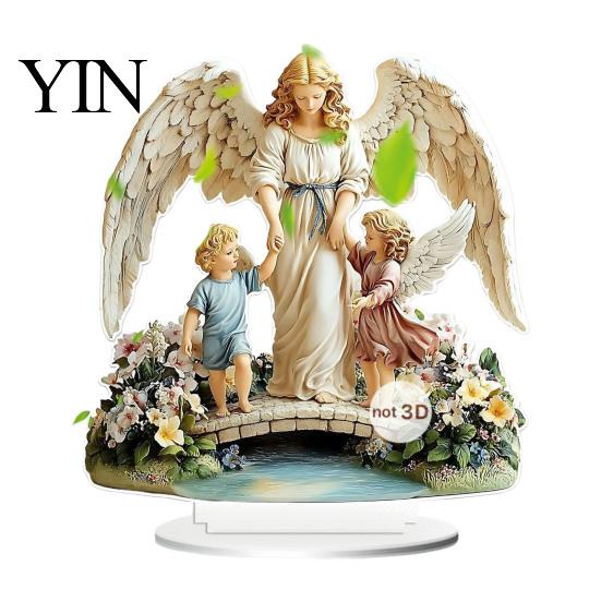 Decorative Desk Ornament Virgin And Angel Ornament, 2D Acrylic Religious with Faith Based Gift Item Base, Catholic Table Centerpiece, Christian
