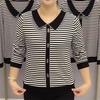 Striped Long-sleeved T-shirt Women's 2025 New Versatile Autumn Clothes Outer Top In the Elderly Lapel Bottoming Shirt