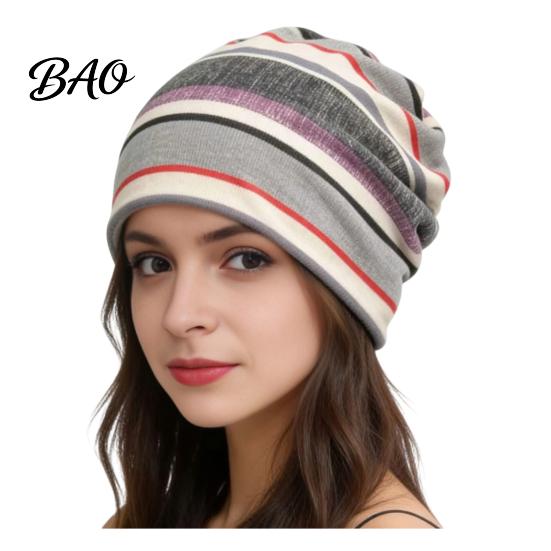Comfortable Skin Friendly Fabric Cap Women's Geometry Print Slouchy Hat, Casual Soft Stretch Skull Stylish Decorative Head Accessory Cap, Warm Cancer