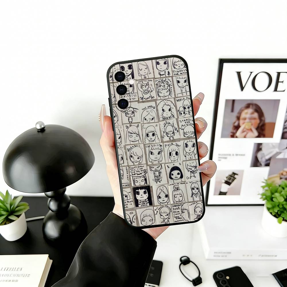 Art of Japan Y-Yoshitomo Nara Phone Case For Samsung Galaxy A73,A72,A71,A70,A53,A52,A51,Soft Silicone Black Cover