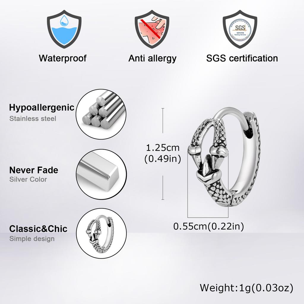 Retro Dragon Claw Hoop Earrings for Men,Anti Allergy Silver Color Stainless Steel Hoop Earring,Punk Jewelry Gift