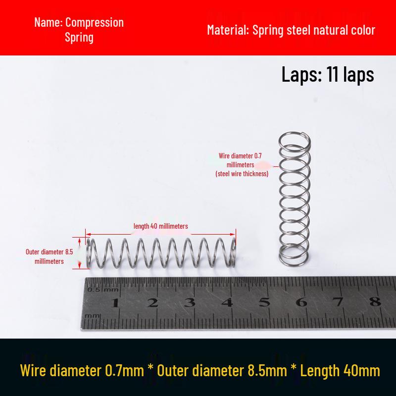 Druckfeder mit Rückstellfunktion aus Federstahl, 0,7 mm Drahtdurchmesser, 8-12 mm Außendurchmesser