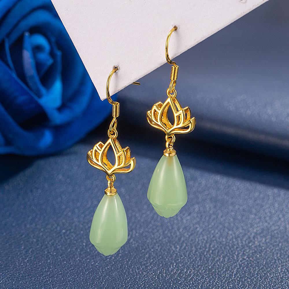 925 Sterling Silver Fashion Temperament Lotus Fringed Earrings Birthday Party Anniversary Gift Daily Wear