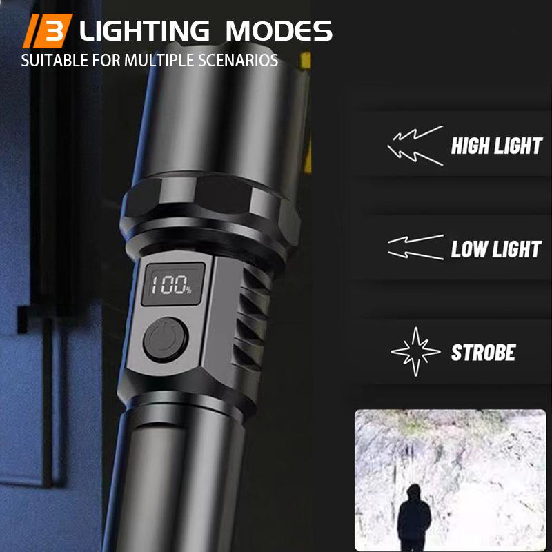Xiaomi 10000LM High Power LED Flashlight Long-range USB C Rechargeable Flashlight Power Display Zoom Lantern For Outdoor Camping Torch