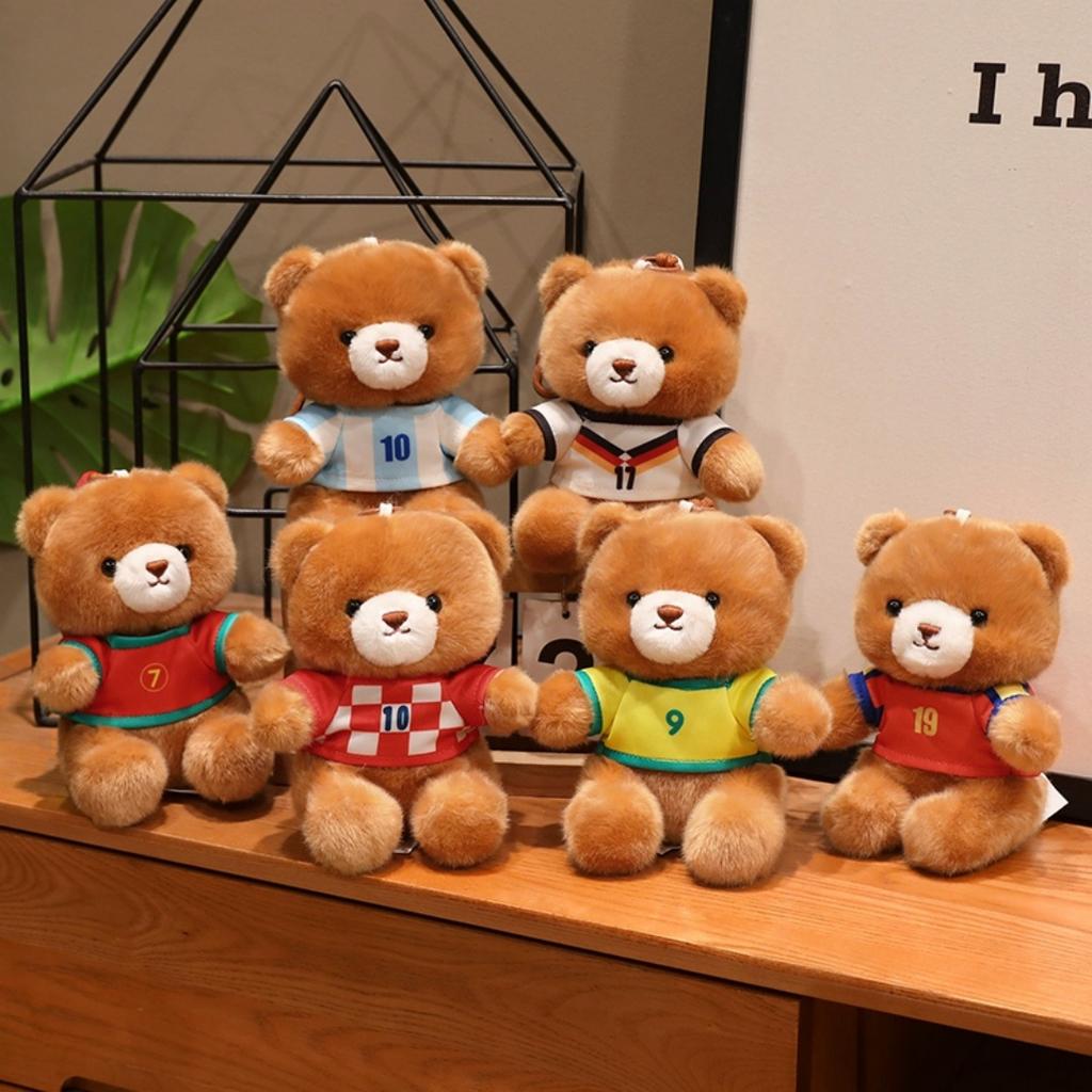 Cute Soccer Teddy Bear Plushie Soft Stuffed Animal Bear In Soccer Jersey For Kids Boys Girls Fans Birthday Xmas Gift Decorations
