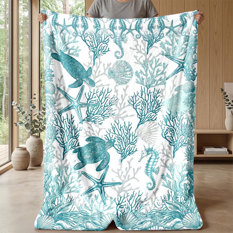 Ocean Life Exploration Theme Blanket Lightweight Warm Flannel Blanket Decorative Throw Blanket for Home Decoration