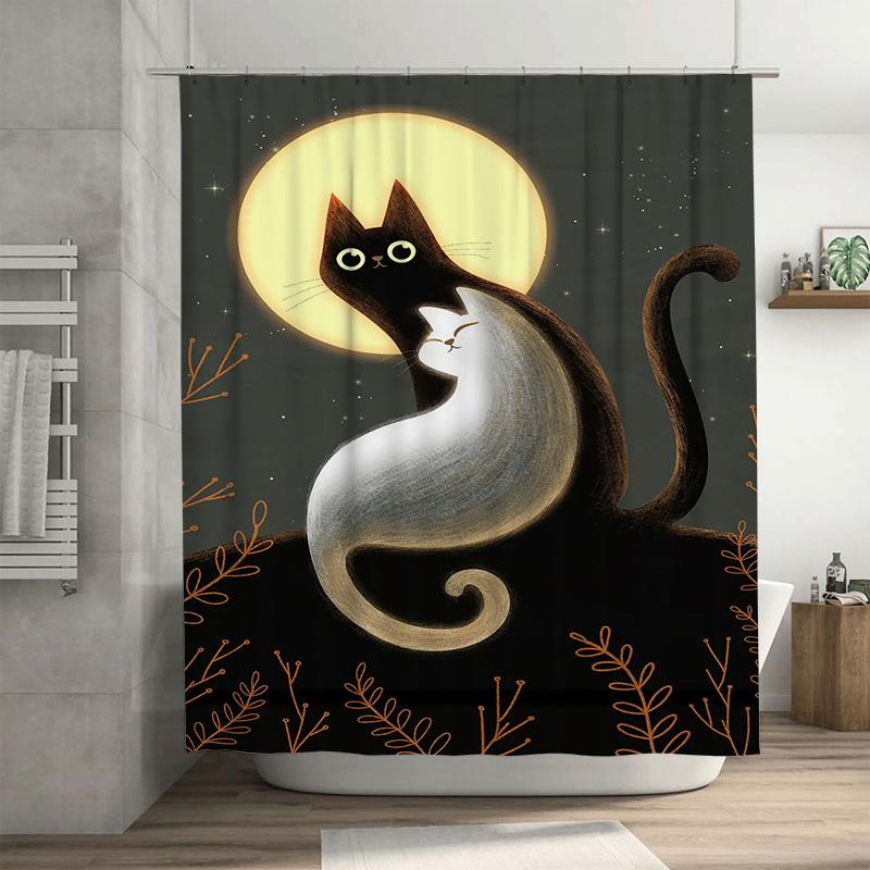 

Modern Bathroom Decor Shower Curtain Featuring A Cozy Night With Cats Perfect For Adding A Touch Of Whimsy To Your Bathroom Deco W60H190(CM)-1 Pcs