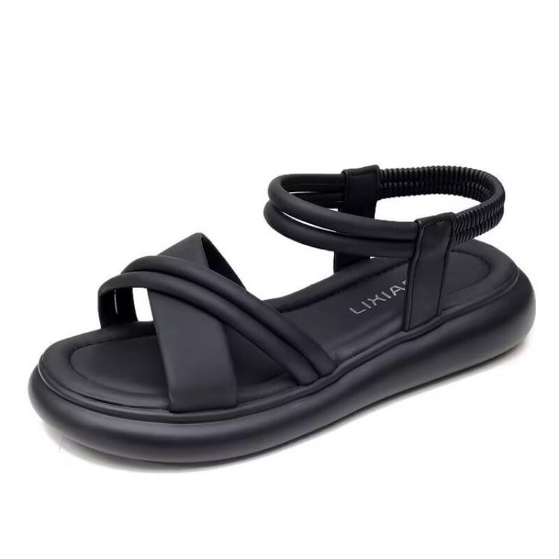 New Women's Flat Sandals with Elastic Bands Anti-slip and Soft-soled Beach Shoes