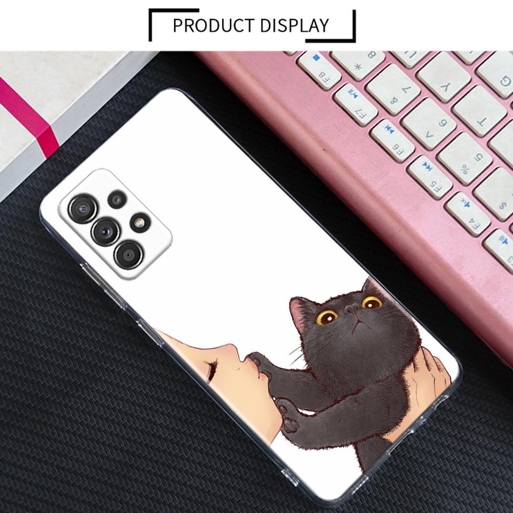 Cute Cat Don't Kiss Me Clear Case For Samsung Galaxy A52 5G A53 A72 A53 A73 A51 A33 A32 A41 A22 A23 Soft Phone Cover
