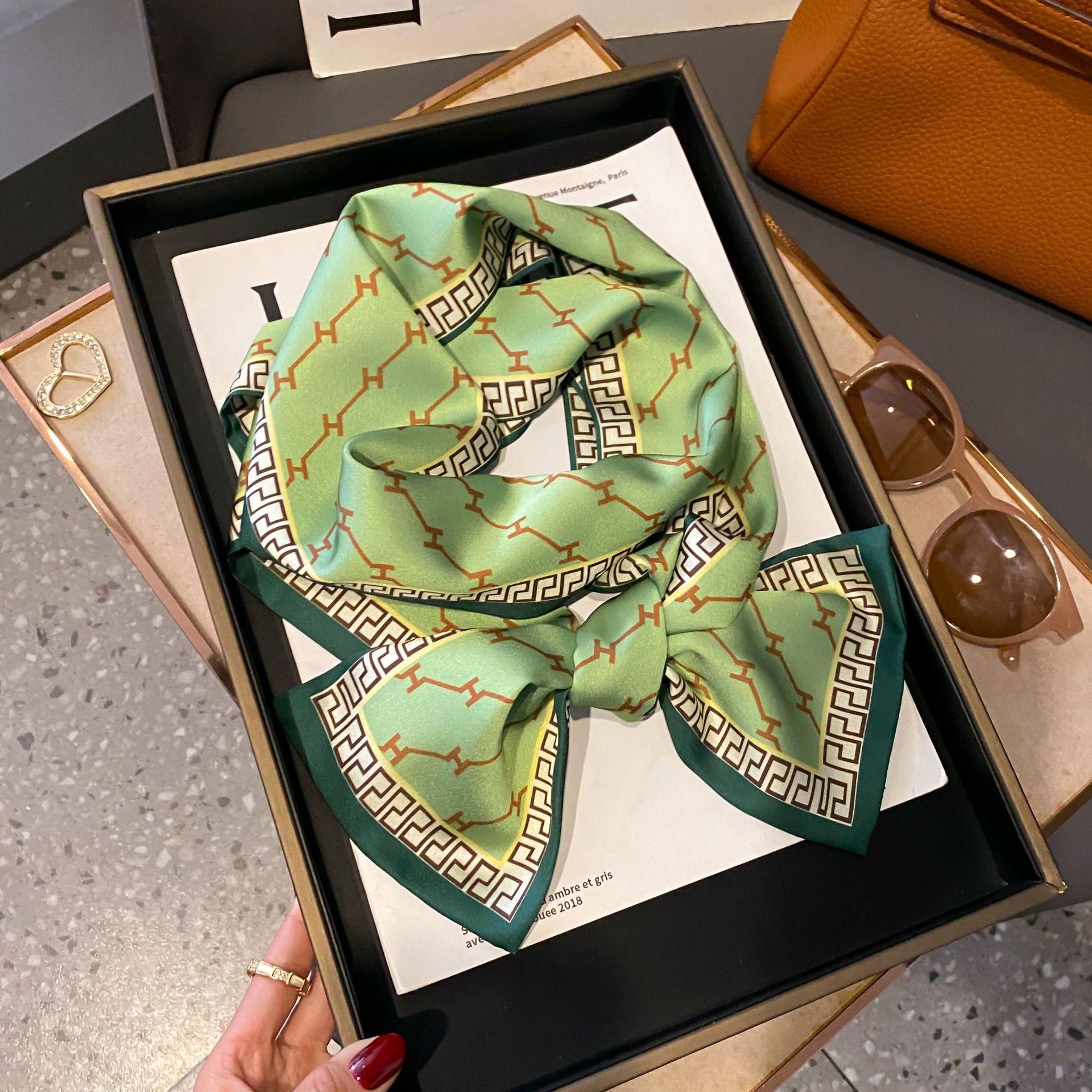 

Роскошный Женский Элегантный Бохо-Шик Принт Шарф Повязка на Голову Шейный Платок Фуляр Женские Шарфы для Волос Галстук на Шею Узкие Шарфы Мягкий Сатин 14X150cm