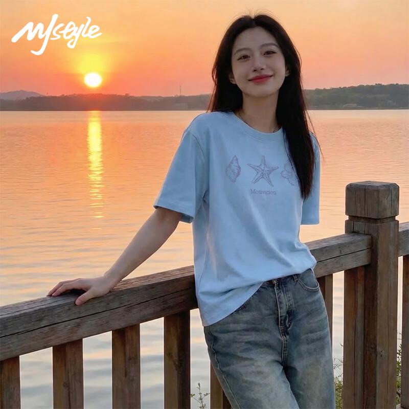 MJ STYLE Women's Starfish Graffiti Short Sleeve T-Shirt