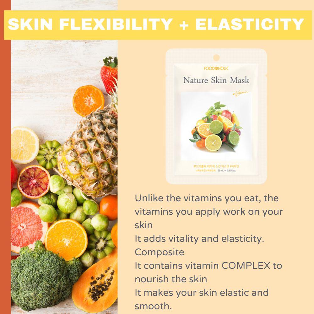 FoodaHolic Nature Skin Mask Vitamin 23ml X 10 Sheets - Brightening & Revitalizing Facial Sheet Mask Pack for Radiant Skin (10 Sheets)