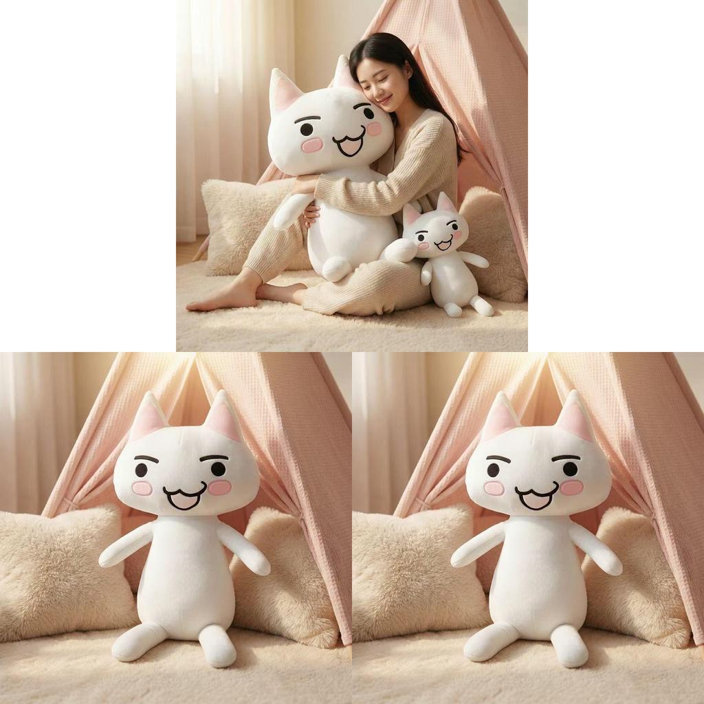 Inoue Toro Stuffed Cat Cushion With Short Plush Material For Bed And Sofa Use