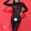 Sexy Women Sheer See Through Oil Glossy Elastic Bodysuit Bodycon Thong Tights Open Crotch Shaping Jumpsuits Cosplay Maid Leotard