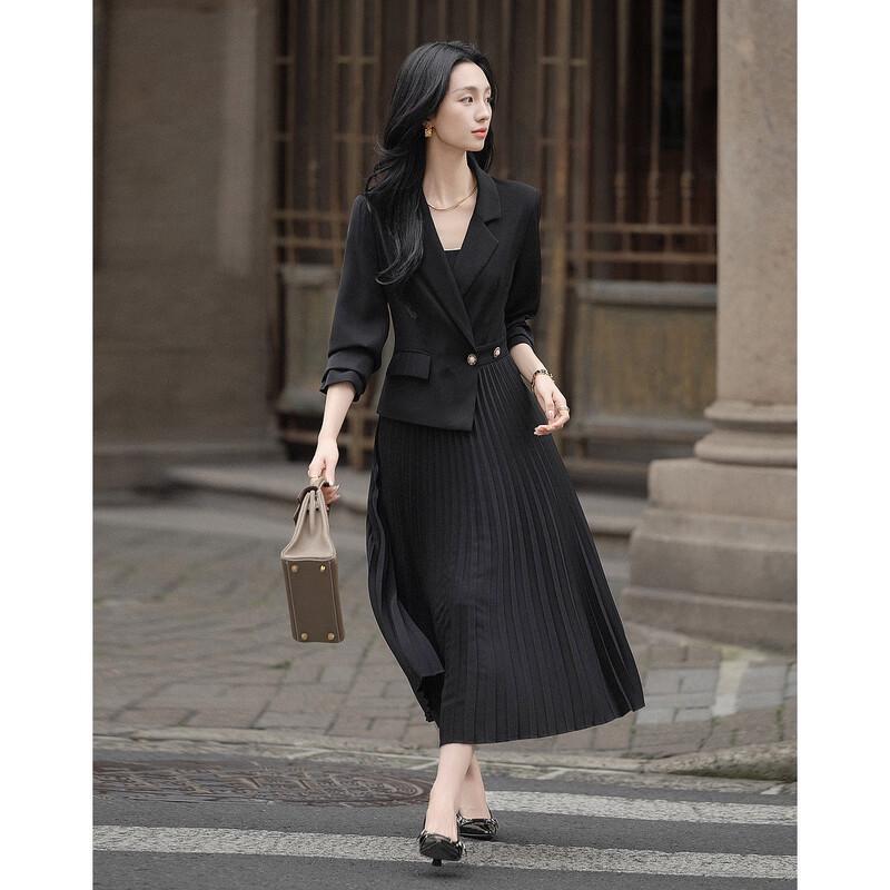 Elegant Commuter Asymmetric Pleated Blazer Dress