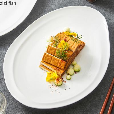 Pure White Irregular Ceramic Oval Plate Restaurant Steak Plate Sashimi Plate Dessert Plates Molecular Food Specialty Tableware